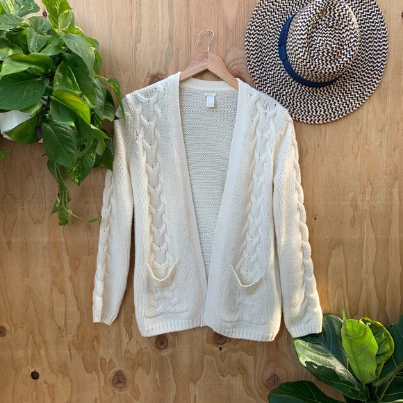 Forever 21 Sweaters - Ivory Cable Knit Sweater Open Cardigan